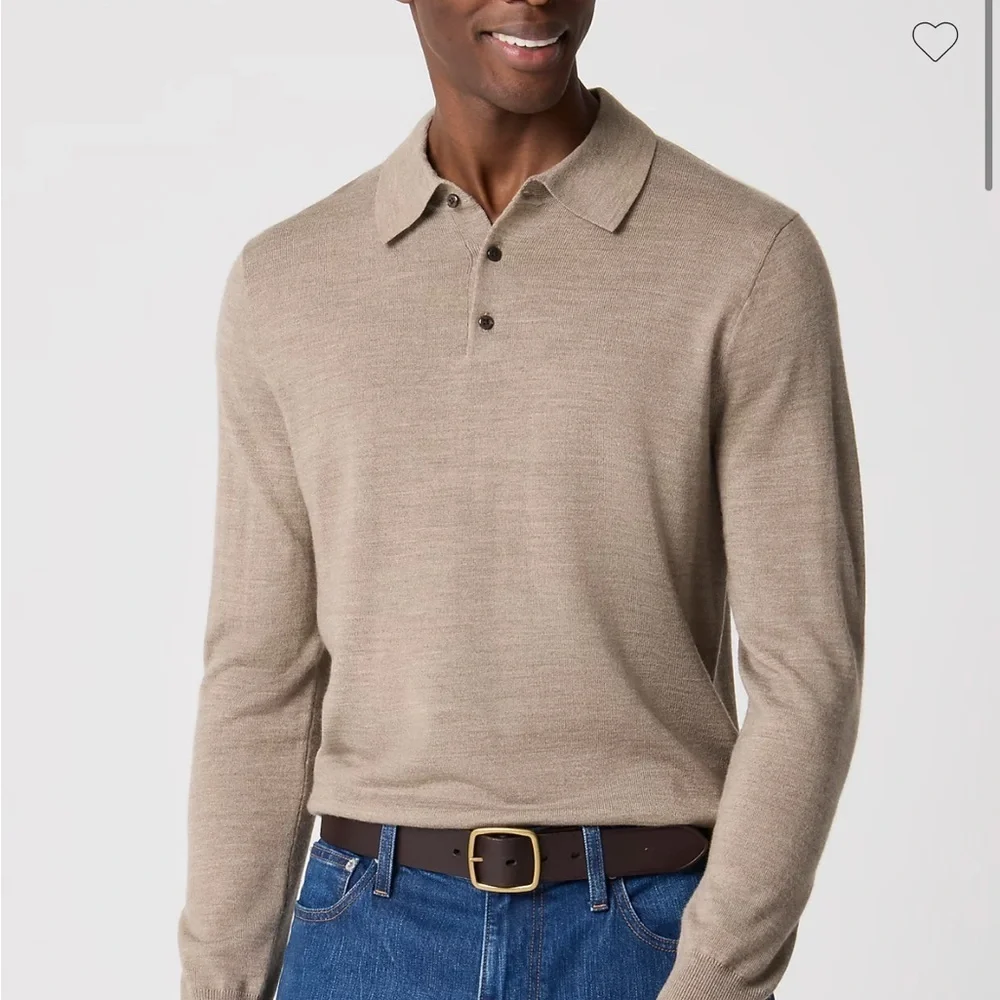 J Crew taupe merino wool blend collared long sleeve polo medium m